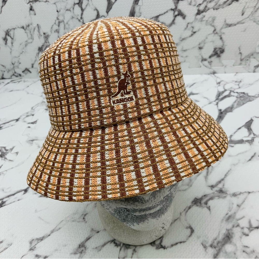 Men's Kangol Prep Plaid Gardenia Wheat Rust Peach Lahinch Bucket Hat NWT